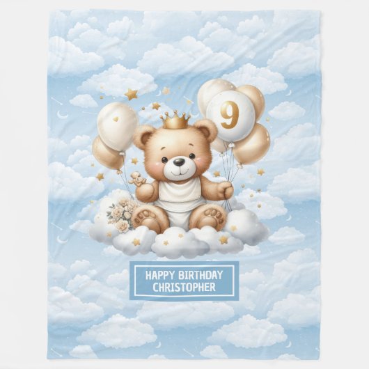 Blauw gouden teddydeken gepersonaliseerde 9e verja fleece deken (Voorkant)