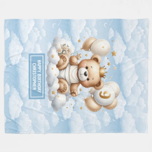Blauw gouden teddydeken gepersonaliseerde 9e verja fleece deken (Voorkant (Horizontaal))