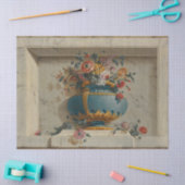 Blauw/Gouden Urn met Bloemen Weefseldocument Tissuepapier (Craft)