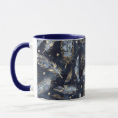 Blauw Gouden Veren Sterren Mok (Links)