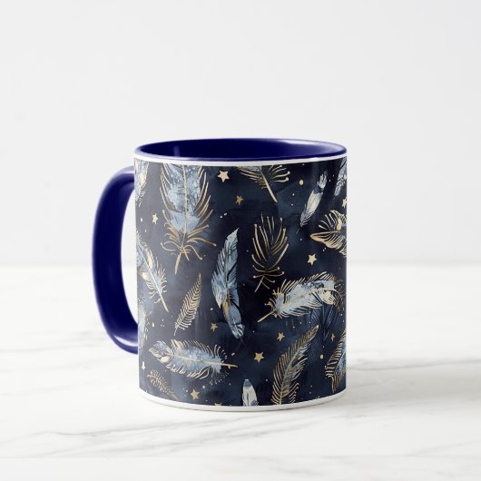 Blauw Gouden Veren Sterren Mok (Voorkant links)