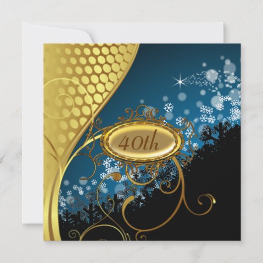 Blauw Gouden Verjaardagsfeest Uitnodiging (Voorkant)