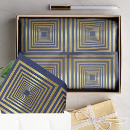 Blauw gouden vierkanten patroon cadeau wrap Tissue Tissuepapier