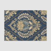 Blauw Gouden Vlinder Damast Decoupage Tissuepapier (Voorkant)