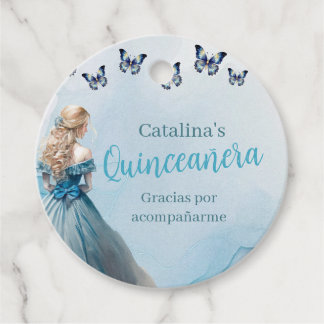 Blauw Gouden Vlinder Prinses Quinceañera Bedankjes Labels