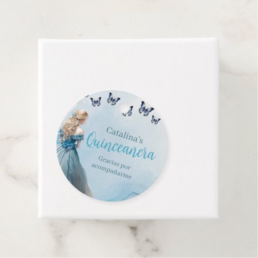 Blauw Gouden Vlinder Prinses Quinceañera Bedankjes Labels (In situ)