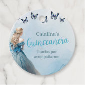 Blauw Gouden Vlinder Prinses Quinceañera Bedankjes Labels (Voorkant)