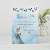 Blauw Gouden Vlinder Prinses Quinceañera Bedankkaart (Staand voorkant)