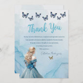 Blauw Gouden Vlinder Prinses Quinceañera Bedankkaart (Voorkant / Achterkant)