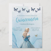 Blauw Gouden Vlinder Prinses Quinceañera Kaart (Voorkant)