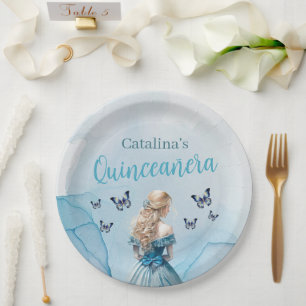 Blauw Gouden Vlinder Prinses Quinceañera Papieren Bordje