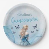 Blauw Gouden Vlinder Prinses Quinceañera Papieren Bordje (Voorkant)