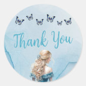 Blauw Gouden Vlinder Prinses Quinceañera Ronde Sticker (Voorkant)