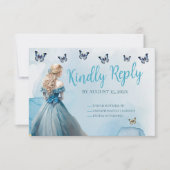 Blauw Gouden Vlinder Prinses Quinceañera RSVP (Voorkant)