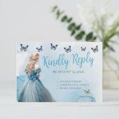 Blauw Gouden Vlinder Prinses Quinceañera RSVP (Staand voorkant)