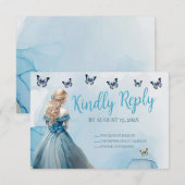 Blauw Gouden Vlinder Prinses Quinceañera RSVP (Voorkant / Achterkant)