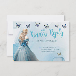 Blauw Gouden Vlinder Prinses Quinceañera RSVP