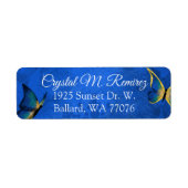 Blauw, gouden vlinder retournering etiket (Voorkant)