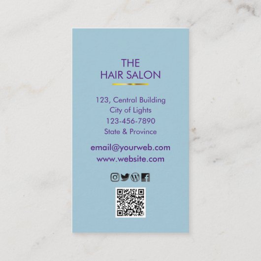 Blauw Gouden Vlinder Schaar Haar Stylist Salon Visitekaartje (Achterkant)