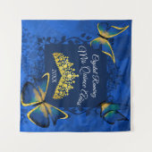 Blauw Gouden Vlinder, Tiara Quinceanera Achterdrup Wandkleed (Voorkant (horizontaal))