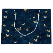 Blauw Gouden Vlinders Bruidsfeest Groot Cadeauzakje (Voorkant)
