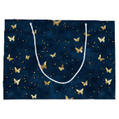 Blauw Gouden Vlinders Bruidsfeest Groot Cadeauzakje (Achterkant)