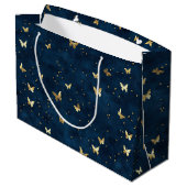 Blauw Gouden Vlinders Bruidsfeest Groot Cadeauzakje (Achterkant Gekanteld)