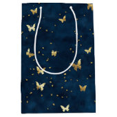Blauw Gouden Vlinders Bruidsfeest Medium Cadeauzakje (Voorkant)