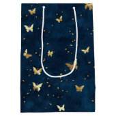 Blauw Gouden Vlinders Bruidsfeest Medium Cadeauzakje (Achterkant)
