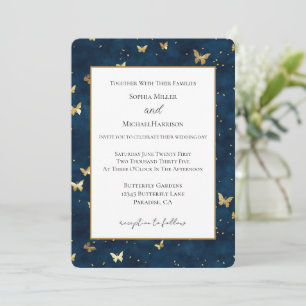 Blauw Gouden Vlinders Bruiloft Kaart