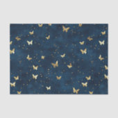Blauw Gouden Vlinders Bruiloft Tissuepapier (Voorkant)