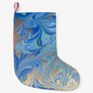 Blauw Gouden Vloeibare Waterverf Textuur Kleine Kerstsok