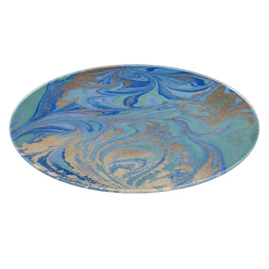 Blauw Gouden Vloeibare Waterverf Textuur Snijplank (Hoek)