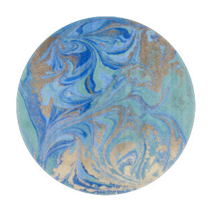 Blauw Gouden Vloeibare Waterverf Textuur Snijplank