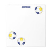 Blauw gouden voetballen accent gepersonaliseerd notitieblok (Voorkant)