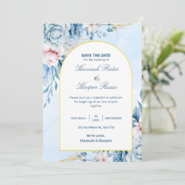 Blauw gouden waterverf bloemen Huwelijk Bewaar de 
