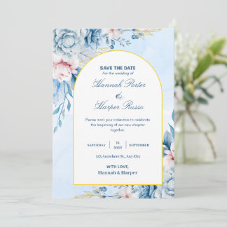 Blauw gouden waterverf bloemen Huwelijk Bewaar de 
