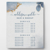 Blauw gouden Waterverf Botanical Leaves Price Menu Fotoplaat (Voorkant)