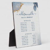 Blauw gouden Waterverf Botanical Leaves Price Menu Fotoplaat (Zijkant)