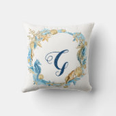 Blauw & Gouden Waterverf onder het Zee Monogram Kussen (Achterkant)