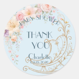 Blauw Gouden Wieg Baby Shower Dank Je Favoriet Sti Ronde Sticker