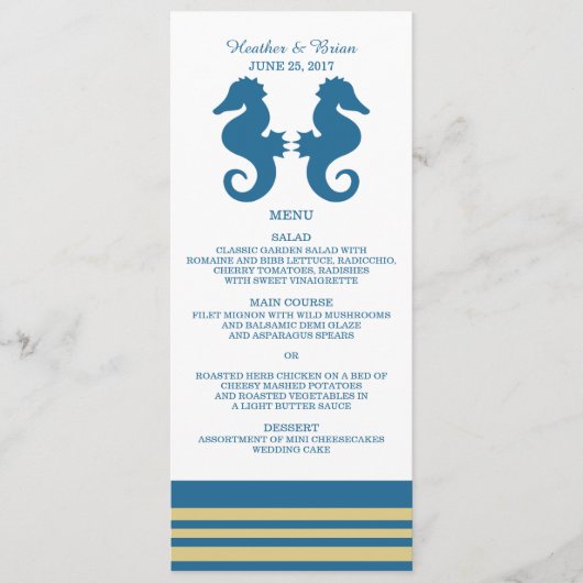Blauw Gouden Zee Paard Trouw Menu (Voorkant)