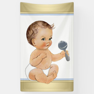 Blauw Gouden Zoete Jongen Babyfeestje Spandoek