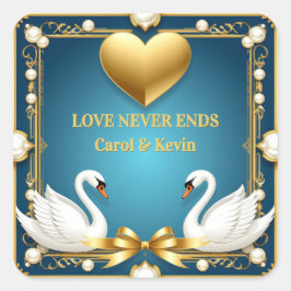 Blauw Gouden Zwaan Huwelijksnaam Bord Cadeau 💍 Vierkante Sticker