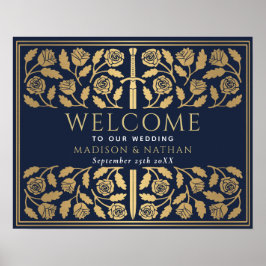 Blauw Gouden Zwaard Koninklijk Trouw Welkom Bord Poster