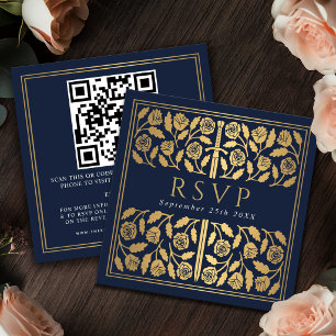 Blauw Gouden Zwaard Koninklijke Trouw RSVP QR Code Informatiekaartje