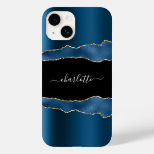 Blauw gouden zwarte gekleurd marmer-naamscript Case-Mate iPhone 14 hoesje