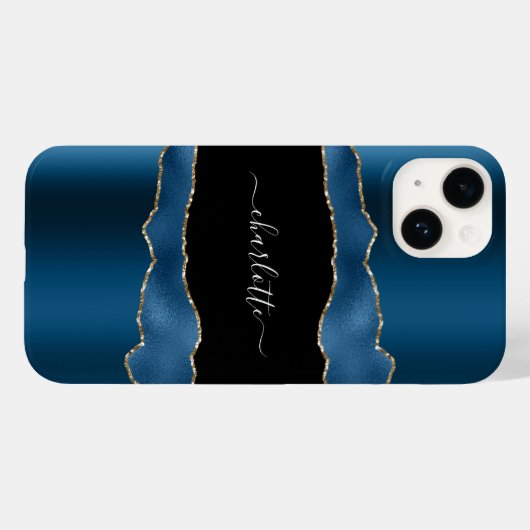 Blauw gouden zwarte gekleurd marmer-naamscript Case-Mate iPhone case (Achterkant (horizontaal))