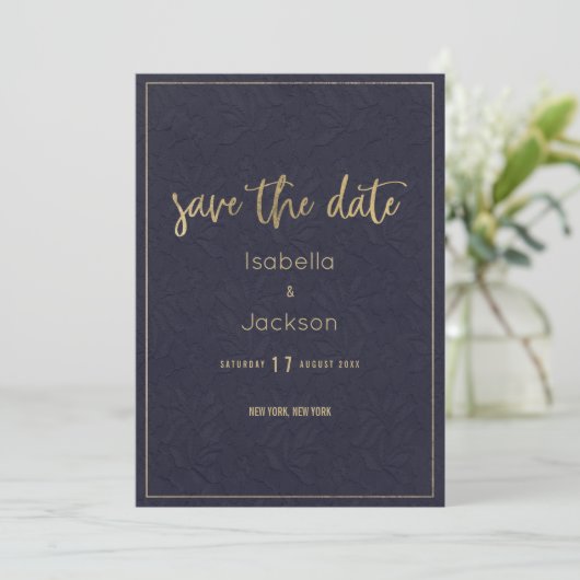 blauw goudfloraal met uitzondering van de datum save the date (Staand voorkant)