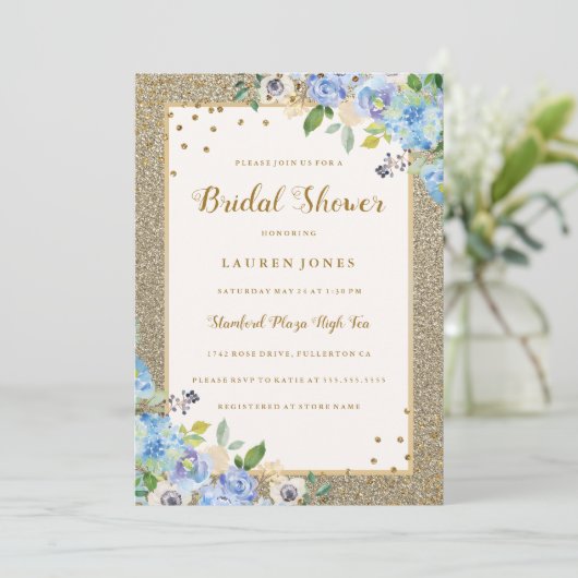 Blauw goudflorje Sparkle Vrijgezellenfeest Kaart (Staand voorkant)